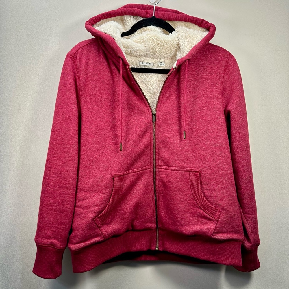 L.L. Bean Women's 1912 Sweatshirt, Sherpa Lined Hoodie, Cranberry Medium Petite - Picture 5 of 16